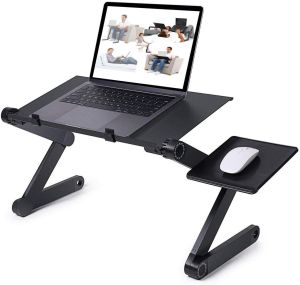 Laptop Table Stand for Bed Portable Vented Lap Desk Adjustable Notebook Riser with Mouse Pad Side Suitable for Home Based Learning or Work from Home Foldable Computer Tray for Couch & Sofa Aluminum Ergonomic Design