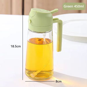 450ML Oil Spray Pot Oil Bottle 2 in 1 Oil Sprayer for Cooking Glass Bottle Oil Spray Bottle with Pourer Spray Pot Leakproof Oil Can Food-grade Oil for Kitchen Salad Frying BBQ