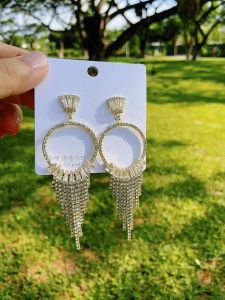 [Treetop Culture] Korean 925 Silver classic long crystal hoop earring stud gold plated
