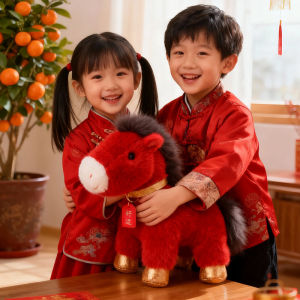 JOJO CASTLE  2026 Year of the Horse Mascot Horse Doll Plush Toy Zodiac Pony Doll Cartoon Horse Home Decor Year of Horse Creative Ornament Gift 马年公仔