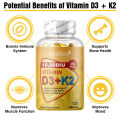 Mulittea Vitamin D3 with vitamin K2(mk7) Softgel Capsules for Boosting Calcium Absorption, Bone &joint Health, Increase Immunity 120pcs Vitamin D3+K2 Kapsul untuk Meningkatkan Penyerapan Kalsium, Kesehatan Tulang & Sendi, Meningkatkan Kekebalan Tubuh. 