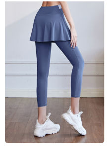 Women Trouser Skirt Casual Woman Yoga Exercise Jogging Long Pants Muslimah Legging Skirt Pants拼色健身运动跑步高腰提臀紧身防走光遮臀假两件瑜伽裤