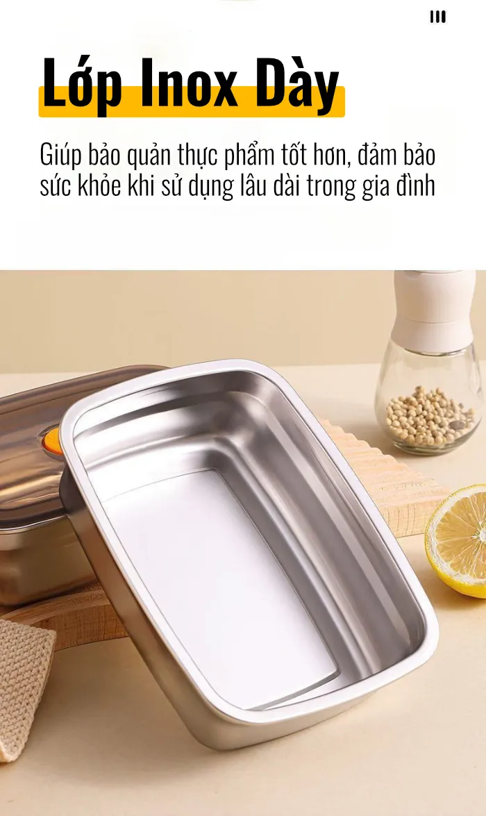 Hộp Đựng Thực Phẩm Inox 304 Có Nắp 1500ml