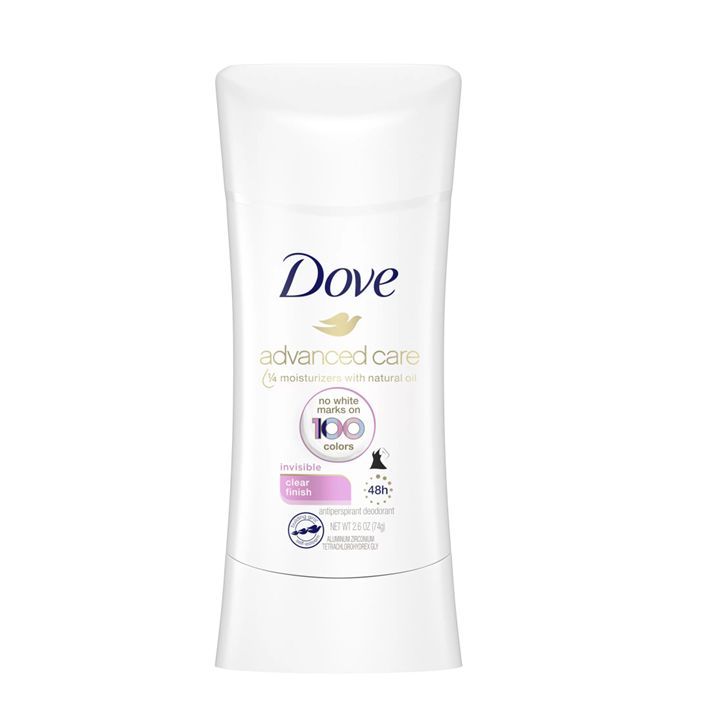 Dove Advanced Care Invisible Clear Finish Antiperspirant Deodorant, No White Marks on 100 Colors