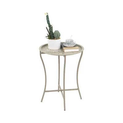 Meja Baki Bulat Bahan Steel Meja Sisi Teras Elegan Meja Minimalis Dalam Luar Ruangan Ukuran 60x45cm WMO AZ6274