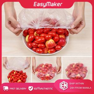 100Pcs Disposable Food Storage Cover Plastic Wrap Elastic Food Lids Kitchen Refrigerator Fruit Food Stretch Leftovers Protection Flim Transparent Dustproof Bowls Cups Caps Bags