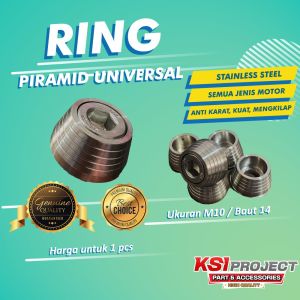 Ring Piramid Universal Stainless Steel M10 / Baut 14 Custom Handmade Model Thailand Nut Heng