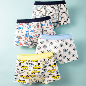 4 Pcs Snail Group Summer Kids Boys Boxer Briefs Pure Cotton Teen Shorts Class A All-Cotton Four-Corner Pants 夏男童平角内裤纯棉青少年短裤A类全棉四角裤 FUNIANQI
