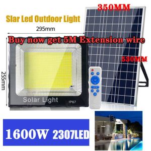 Solar Light Waterproof 600W 1000W 1600W 2307LED Outdoor LED Solar Flood Light Remote Controller With 5 meter Cable