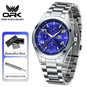 OPK Watch Men Original Waterproof Brand Stainless Steel High Quality Mens Casual Watch Luminous Quartz Jam Tanggan Lelaki