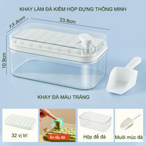 Hộp để đá trong suốt kèm khay làm đá viên thông minh ấn tự nhả
