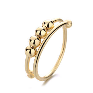【PrettySet】Adjustable Opening Finger Ring Rotatable Bead Ring Anxiety Relief Ring Reduce Stress Jewerly Accessories Gift For Women Men
