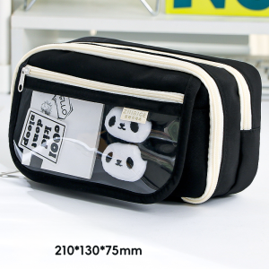 【SG】Dual-layer Flap Pencil Case Cartoon Transparent Pen Bag Large Capacity Pencil Case Student Stationery Storage