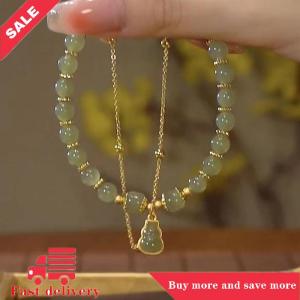 [COD]Flash Delivery Chinese Style Imitation Jade Gourd Pendant Bracelet For Women Girls Double Layer Chain Lucky Beaded Bracelet Jewelry Party Gift