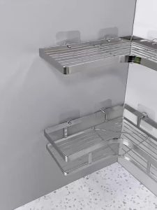 🌟SG STOCK🌟No-drill Wall-mounted Storage Rack Kitchen Bathroom Washroom Toilet Storage Thickened Stainless Steel Bathroom Triangle Rack