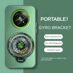 ROAZIC Luxury Metallic Aurora Color Phone Case For Realme 12 5G/Realme 12X 5G With Rotatable Gyro Stand Matte Hard Shockproof Soft Edge Protective Bumper Cover Shell CY02