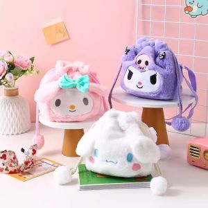 Sanrio Plush Crossbody Bag Kawaii My Melody Cinnamoroll Shoulder Bag Kuromi Filled Makeup Backpack Girls Birthday Gift