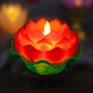 LED Lotus Lamp Electronic Candle Realistic Floral LED Light Indoor Decor Buddhist Offering Lamp