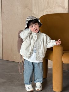 Childrens clothing Korean style spring outfits baby spring outfits 2026 Childrens Spring Clothing Boys Reversible Jacket and Jeans Set