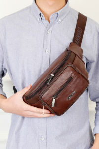 Bigger 100% Genuine Leather waist bag mens Cowhide Chest bag Multifunction sport bags Crossbody bag outdoor Run beg