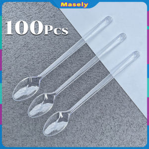 Masely 100pcs Disposable Plastic Spoon Colored Long Teaspoon for Dessert Milk Tea Sorbet