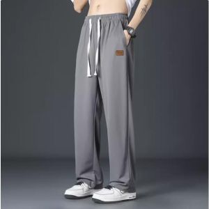 [3 Color]Korean Simple Mens Baggy Elasticity Long Pants Fashion Casual Ice Silk Thin Straight Label Trousers For Men s Summer All-match Drawstring Slack Pants M to 3XL