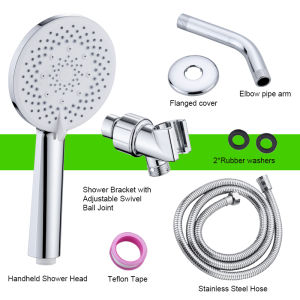 Baokemo High pressure 5-speed handheld shower head with stainless steel hose and adjustable bracket set