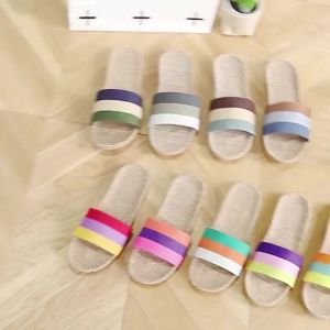 [Free Shipping] Linen Slippers For Home Couples Indoor Slippers For Wooden Floors Cotton And Linen Home Anti-Slip Thick-Soled Summer Sandals For Men And Women