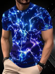 Mens T-Shirt 3D Lightning Print Short Sleeve Summer Street Fashion Top Oversized Tees Daily Wear Vibrant Color Mens Clothing