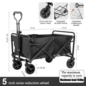 Outdoor Collapsible Wagon Portable Garden Cart Folding Wagon 4/5/6/8/10 inches with Sturdy Oxford Fabric Utility Carts with Big Wheels for Garden Shopping Camping Groceries Camping Wagon Trolley
