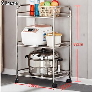 3/4 Layer Stainless Steel Kitchen Storage Rack with Wheels Floor Standing Food Delivery Truck Thickened Kitchen Organizers Microwave Oven Rack Trolley Racks Delivery Cart Adjustable Height