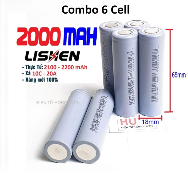 Combo 2 6Cell Pin Lishen Xám MỚI 100% 3.7V 2000mah xả cao 10C - 20A. Pin sạc 18650 chính hãng lisen, nội trở thấp chuyên dùng đóng pin máy khoan, pin dự phòng, pin xe điện...
