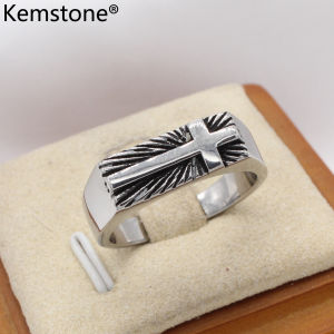 Kemstone Cross Design Titanium Steel Ring Vintage Punk Style for Men Fashion Jewelry Gift