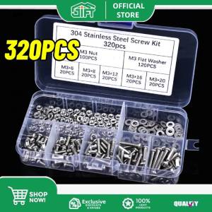 304 Stainless Steel Screw And Bolt Combination Set M3 Screw Nut Washer Set 320pcs Various Nuts And Bolts Flat And Spring Lock Washers With Housing