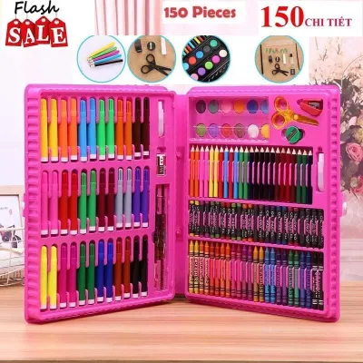 HỘP BÚT CHÌ MÀU ĐA NĂNG 150 CHI TIẾT VẺ TRANH MÀU NƯỚC BÚT MÀU VẼ CHO BÉ GÁI THỎA SƯC SÁNG TẠO ( MÀU HỒNG)