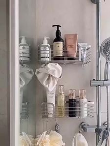 Kitchen Drain Rack Bathroom Storage Wall-Mounted Perforation-Free Hanger 304 Stainless Steel Toiletries Storage Basket Basket Wall Hanger Washstand Storage Organised Everyday Storage