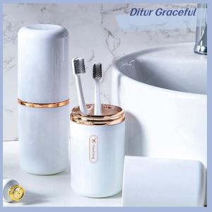 Ditur กล่องใส่แปรงสีฟันแบบพกพาสำหรับเดินทางที่เก็บถ้วยใส่แปรงสีฟันในห้องน้ำที่จัดเก็บกล่องจัดระเบียบของใช้ในห้องน้ำ