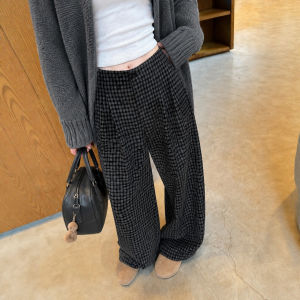 COD American retro plaid pants womens spring and autumn high waist straight lazy loose small thin wide-leg pants 2026 new