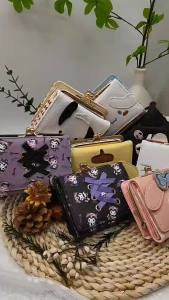 New Cute Girly Heart Bow Lock Wallet Cartoon Face Coin Purse Foldable Wallet