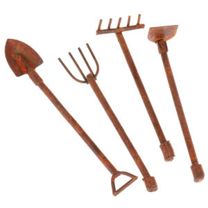 QUANSEN 1:12 Dollhouse Miniature Gardening Tools Metal Shovels Pitchfork Furniture Set