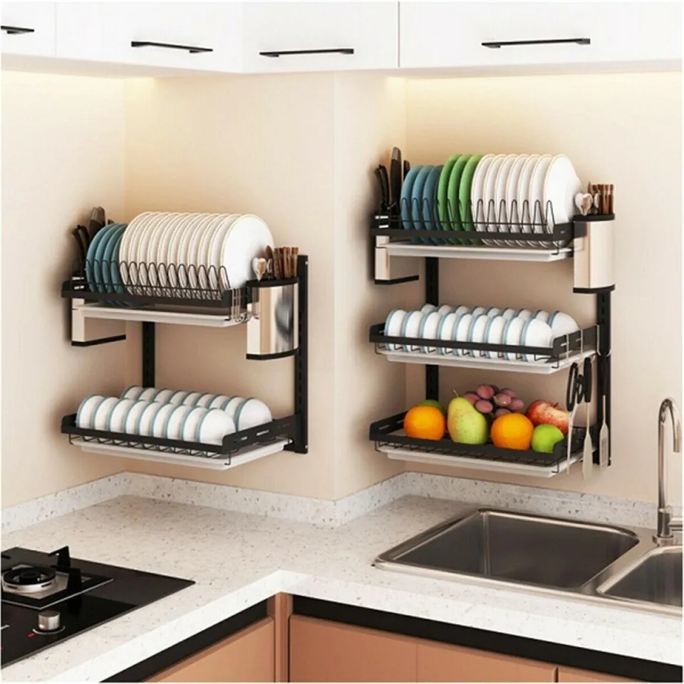 Kitchen Dish Rack Hanging Drying Dish Organizer Storage Shelf over