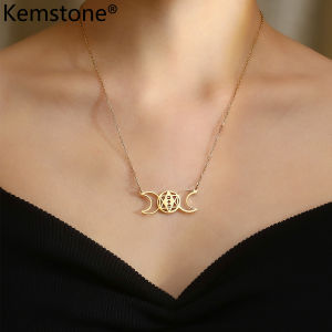 Kemstone Vintage Hollow Star Moon Crescent Pendant Necklace for Women Stainless Steel