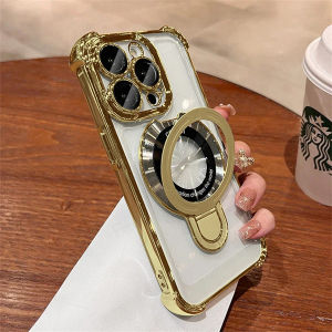 Shockproof Plating Magnetic Bracket Magsafe Phone Case For OPPO Reno 15 15F 14 14F 13F 12F 11F 5 5f 6 6Z 5Z 7 8 8T 10 11 12 13 F Pro + Plus 4G 5G  Plating Soft Transparent TPU Cover Casing
