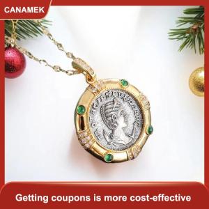 【CANAMEK 】 Fashion Ancient Coin Wealth Goddess Portrait Round Shape Pendant Necklace For Women Jewelry Accessories Gifts
