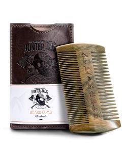 Premium Sandalwood Beard Comb for Men - Natural Wooden Comb with Dual Fine & Coarse Teeth Anti-Static Mustache Comb No Snag or Pull Pocket Size with PU Leather Case Ideal Grooming Kit for Him