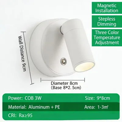 Magnetic LED Wall Light Reading Light with Touch & Remote Control – 360° Adjustable 3 Color Modes