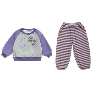 Christmas gifts Halloween Anime Hello Kitty Sweatshirt Childrens Sets Kawaii Sanrio Cartoon Girls Casual Tops Pants Suitable for Girl Sweet Clothes Gifts