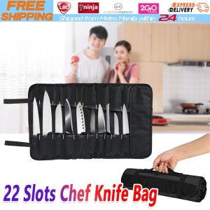 【Local Warehouse】Chef Knife Bag Roll Bag Carry Case Bag Kitchen Cooking Portable Durable Storage 22 Pockets Chef Knife Bag Pouch Roll Carry Case Kitchen Portable Durable Storage 22 Pockets Black