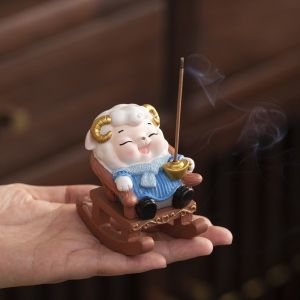 XUANY Mascot Laying Sheep Incense Censer Resin Funny Goat Year Incense Holders Home Decor Creative Sheep Incense Burners Bedroom