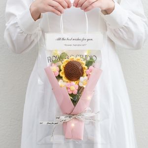 MUSASI Phát sáng Bó hoa móc len Đèn LED Đan móc Bó hoa hướng dương và cúc giả Sáng tạo Đạo cụ  ảnh Bó hoa hồng Puff Ngày Valentine